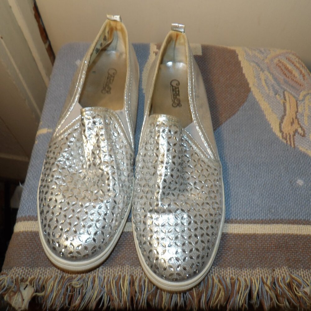 Carlos Santana Embellished Silver Loafer Slip On Shoes Sz 10